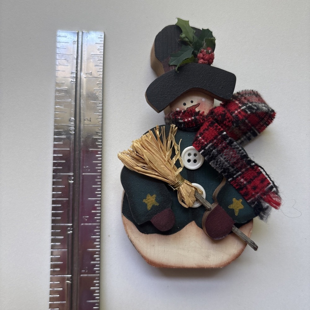 Wooden 3D Snowman Handmade Cloth Scarf Table Top Decor For Christmas 4 1/2 In